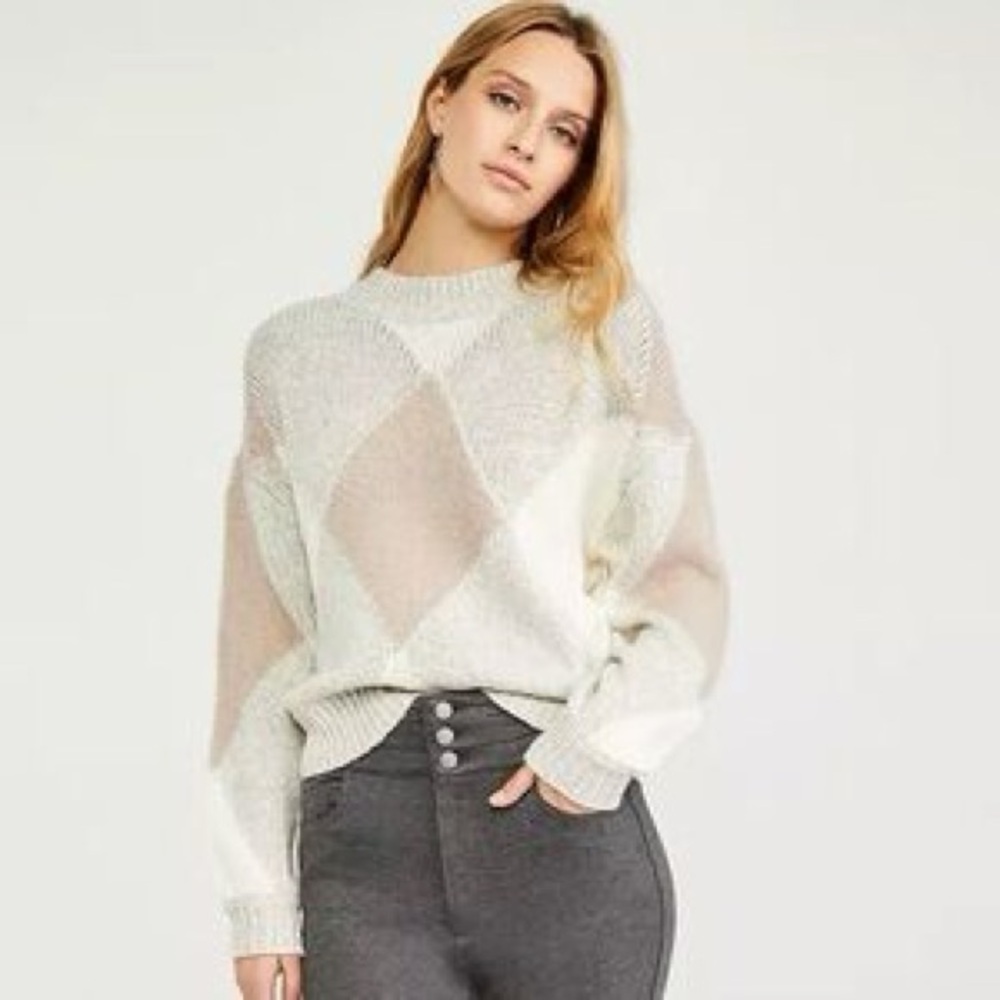 Ann Taylor Diamond Pattern Sweater in Cream, Gray, and Tan